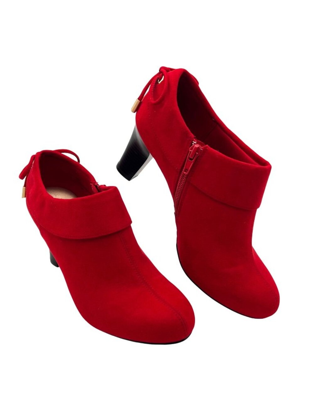 Coach And Four Red Heeled Ankle Booties Heels Side Zipper Closure - Size 7.5